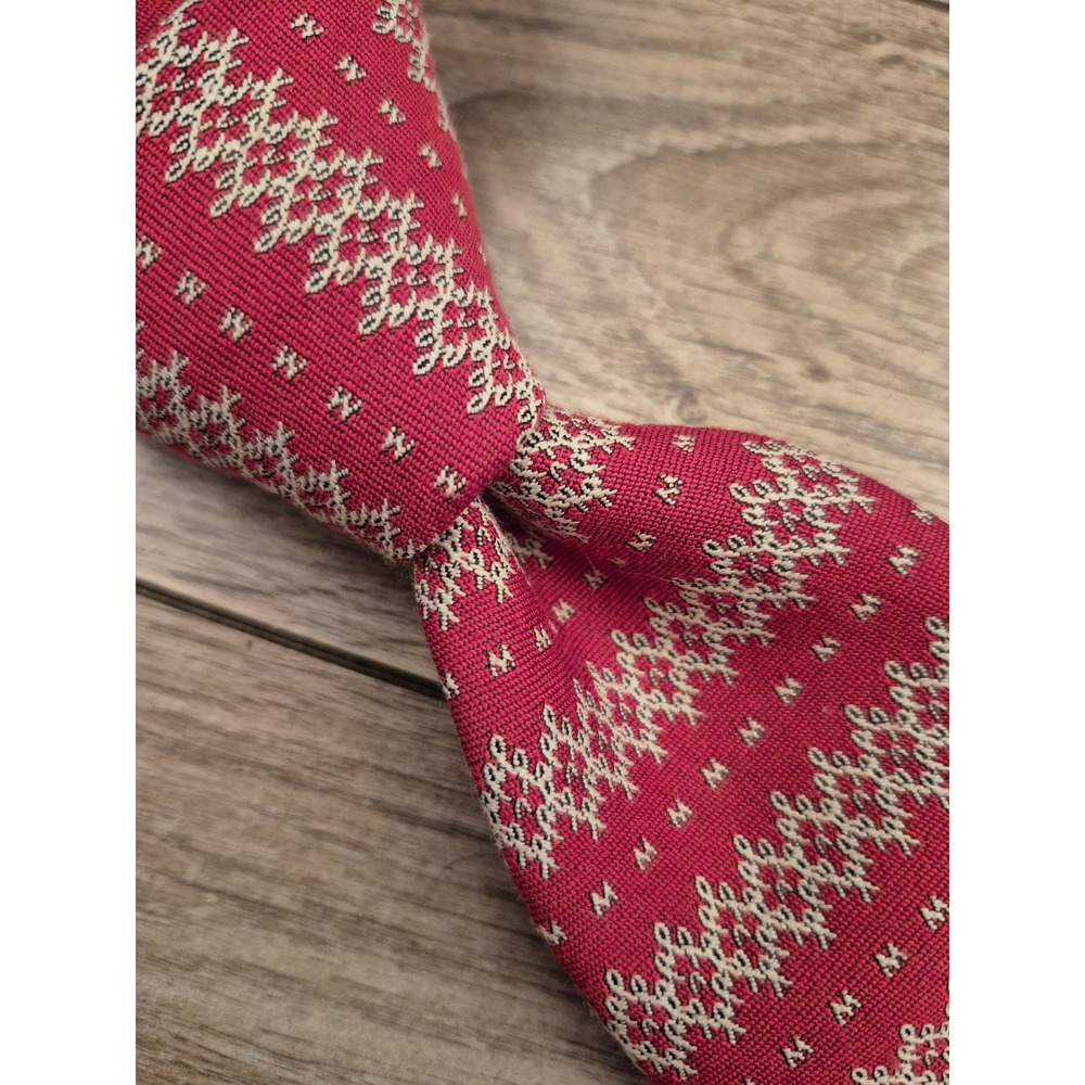Saks Fifth Avenue Escorial Red Grey Wool Silk Geometric Fair Isle Men's Tie